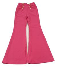 Tmavorůžové vzorované zvonové kalhoty s gombíky SHEIN