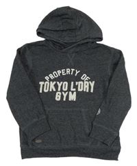 Tmavomodrá melírovaná mikina s logem a kapsou a kapucí TOKYO LAUNDRY