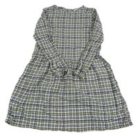 Bílo-tmavomodro-khaki kostkované šaty L&D