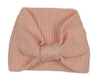 Světlerůžová žebrovaná pletená čelenka