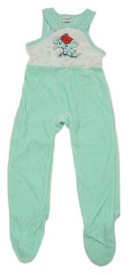 Světletyrkysovo-bílé sametové retro dupačky se sloníkem