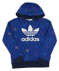 Safírovo-tmavomodrá mikina s logy a kapucí Adidas