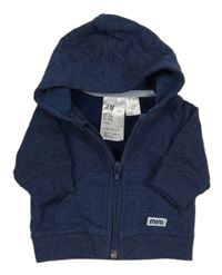 Tmavomodrá melírovaná propínací mikina s nášivkou a kapucí H&M