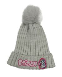 Světlešedá melírovaná žebrovaná čepice se Stitchem a bambulí