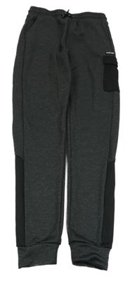 Tmavošedo-černé melírované thermo tepláky s nášivkou a kapsou PRIMARK