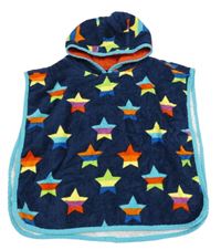 Tmavomodrá froté pončo osuška s barevnými hvězdičkami a kapucí Next