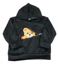 Černá mikina s medvídkem a kapucí