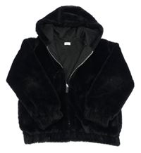 Černá kožešinová podšitá bunda s kapucí F&F