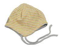 Hořčicovo-šedo-bílá pruhovaná zavazovací čepice JAKO-O