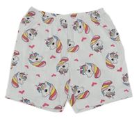 Bílé kraťasy s jednorožci a srdíčky Kids