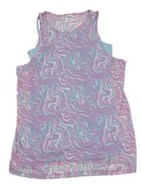 Růžovo-světlemodro-bílý batikovaný síťovaný top Y.F.K.