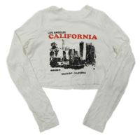 Bílé žebrované crop triko s potiskem - California Bershka