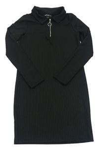 Černé žebrované šaty s límečkem New Look
