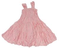 Růžovo-fialovo-neonově růžové pruhované plátěné šaty Zara
