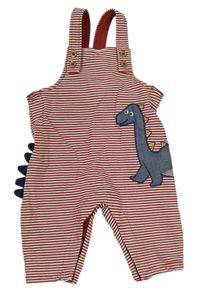 Vínovo-bílé pruhované laclové tepláky s dinosaurem zn. M&S