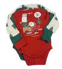 Nové - 3x body - červené se Santou + tmavozelené s nášivkou + béžové se stromky Pep&Co