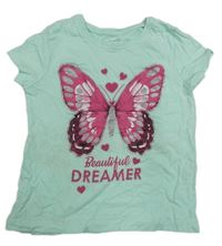 Mátové tričko s motýlem a srdíčky Primark