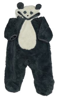 Antracitovo-smetanová chlupatá podšitá kombinéza s kapucí - panda M&S