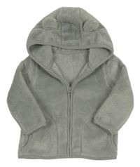 Šedá chlupatá propínací mikina s kapucí s oušky