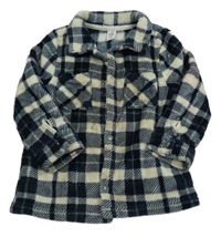 Tmavomodro-béžová kostkovaná chlupatá košilová bunda Topol