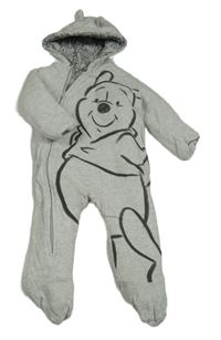 Šedá pruhovaná zateplená kombinéza s Pú a kapucí George