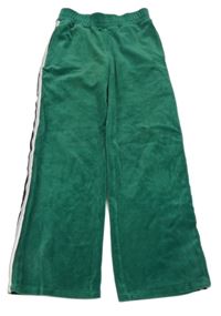 Zelené plyšové wide leg tepláky s pruhy Lindex