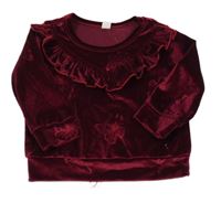 Vínová sametová mikina s motýly a volánem