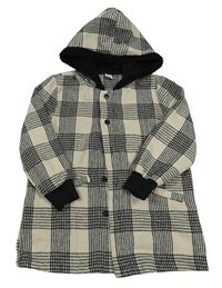 Béžovo-černý kostkovaný kabát s kapucí Shein