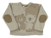 Béžovo-hnědý svetr s medvědy a pruhy Chicco