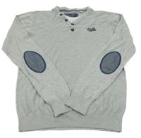 Šedý melírovaný svetr s nápisem a knoflíky C&A