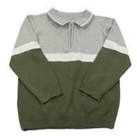 Šedo-khaki-bílý polo svetr Matalan