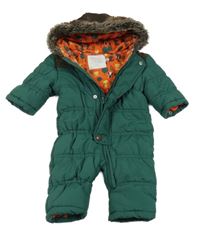 Tmavozeleno-hnědá šusťákovo/manšestrová zimní kombinéza s kapucí Miniclub