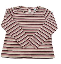 Starorůžovo-vínovo-bílé pruhované třpytivé triko Topolino