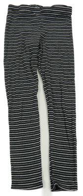 Černo-bílo-stříbrné pruhované žebrované legíny F&F