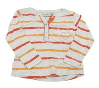 Bílo-červeno-oranžové pruhované triko s kapsou se srdcem a knoflíky Tom Tailor