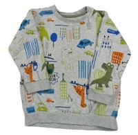 Šedá melírovaná mikina s dinosaury a auty Nutmeg