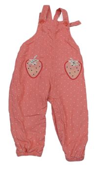 Růžové puntíkaté manšestrové podšité laclové kalhoty s jahodami Mini Boden