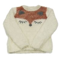 Smetanovo-hnědý chlupatý svetr s liškou C&A