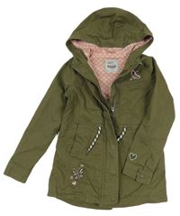 Khaki plátěná jarní parka s motýlem a kapucí Yigga