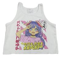 Bílý žebrovaný crop top s dívkou Zara
