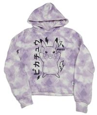 Bílo-lila batikovaná crop mikina s Pikachu a kapucí 