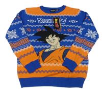 Nové - oranžovo-modrý vzorovaný svetr s chlapcem Primark