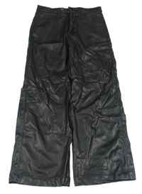 Černé široké koženkové kalhoty H&M
