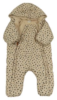 Béžová šusťáková vzorovaná zimní kombinéza s kapucí H&M