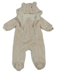 Smetanová kožešinová podšitá kombinéza s kapucí - medvěd Dunnes Stores 