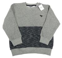 Nové - šedo-černá melírovaná mikina s výšivkou Next