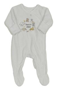 Bílý sametový overal se zvířátky Nutmeg