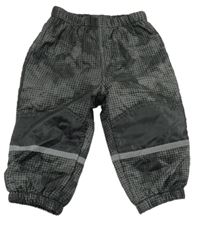 Tmavošedé vzorované šusťákové lehce zateplené kalhoty 