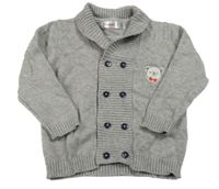 Šedý propínací svetr s medvědem