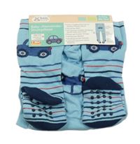 Nové - modro-tmavomodré pruhované protiskluzové punčocháče 